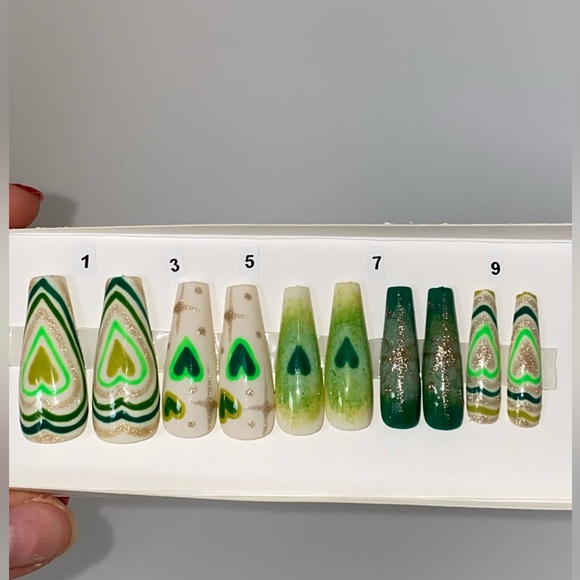 Handmade press on nails. Long coffin shape. StPatrick’s day. 20 nails. 10 sizes - Picture 7 of 16
